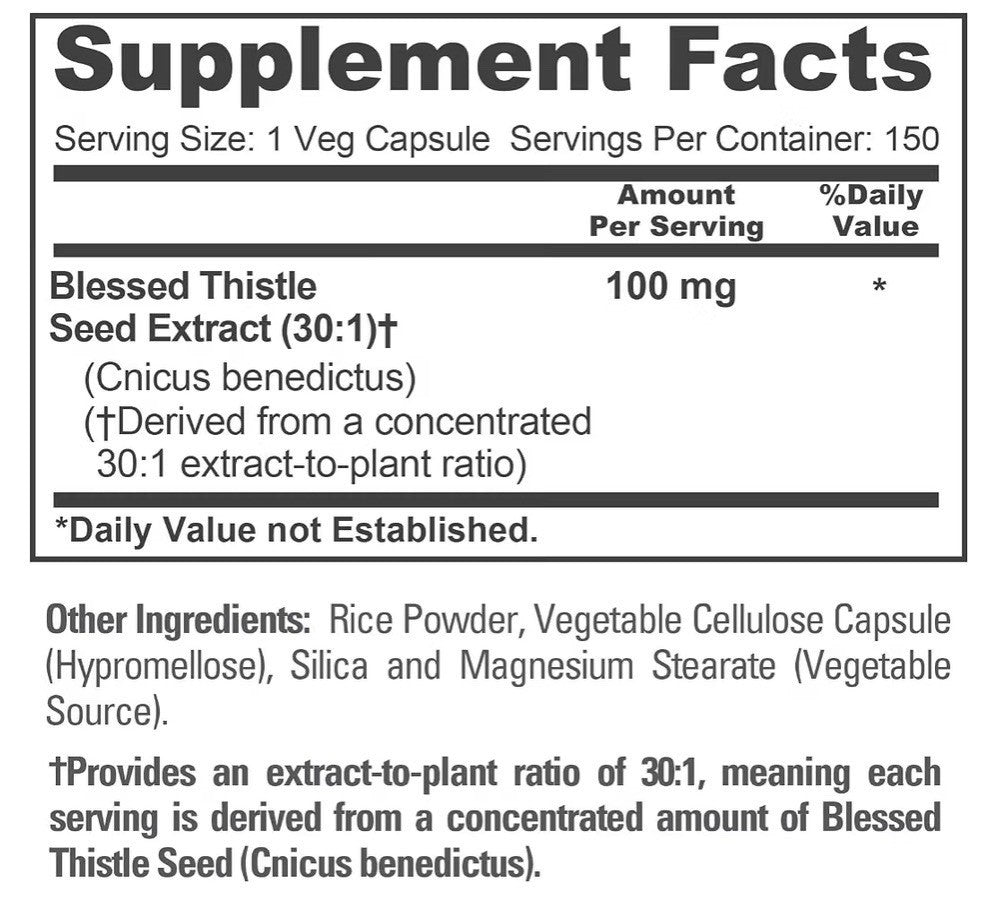 NusaPure Blessed Thistle Seed 100 mg Per Capsule 150 Veg Capsules 150 Servings