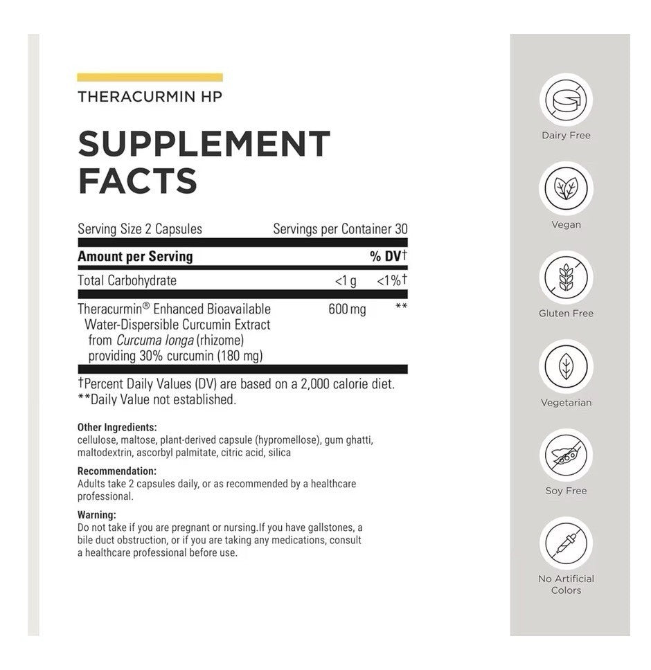 Integrative Therapeutics Theracurmin HP Curcumin Heart Joint Health Support 60ca