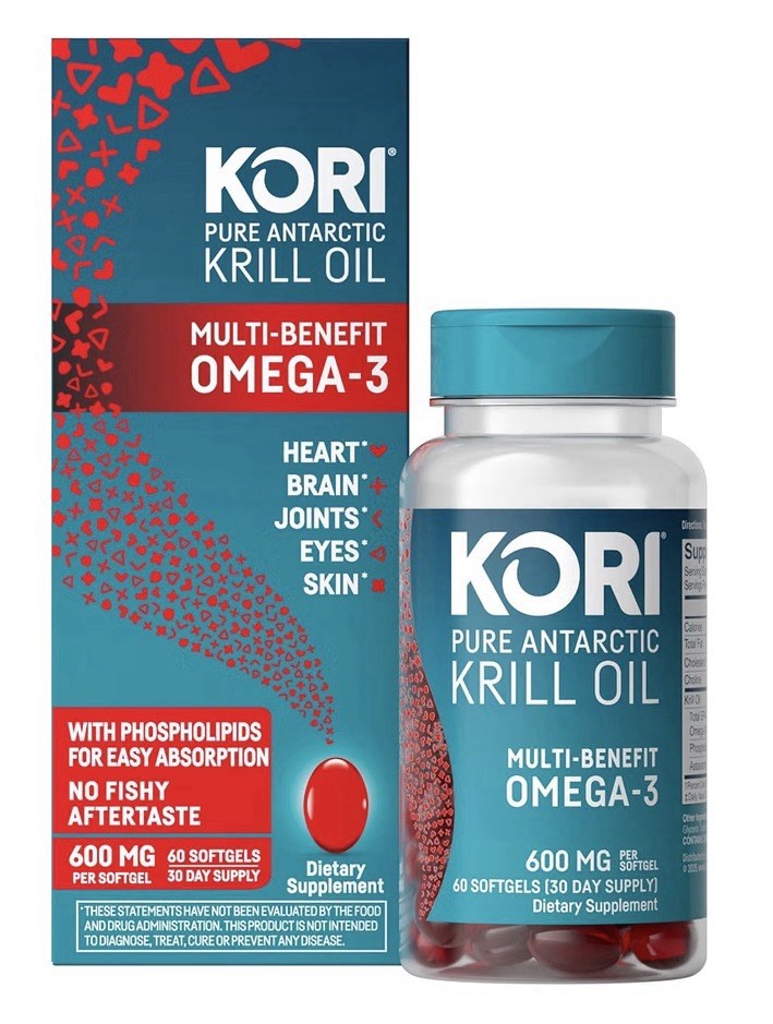Kori Krill Oil Omega 3 EPA DHA Heart Brain Joints Eyes Skin Health 60 Softgels