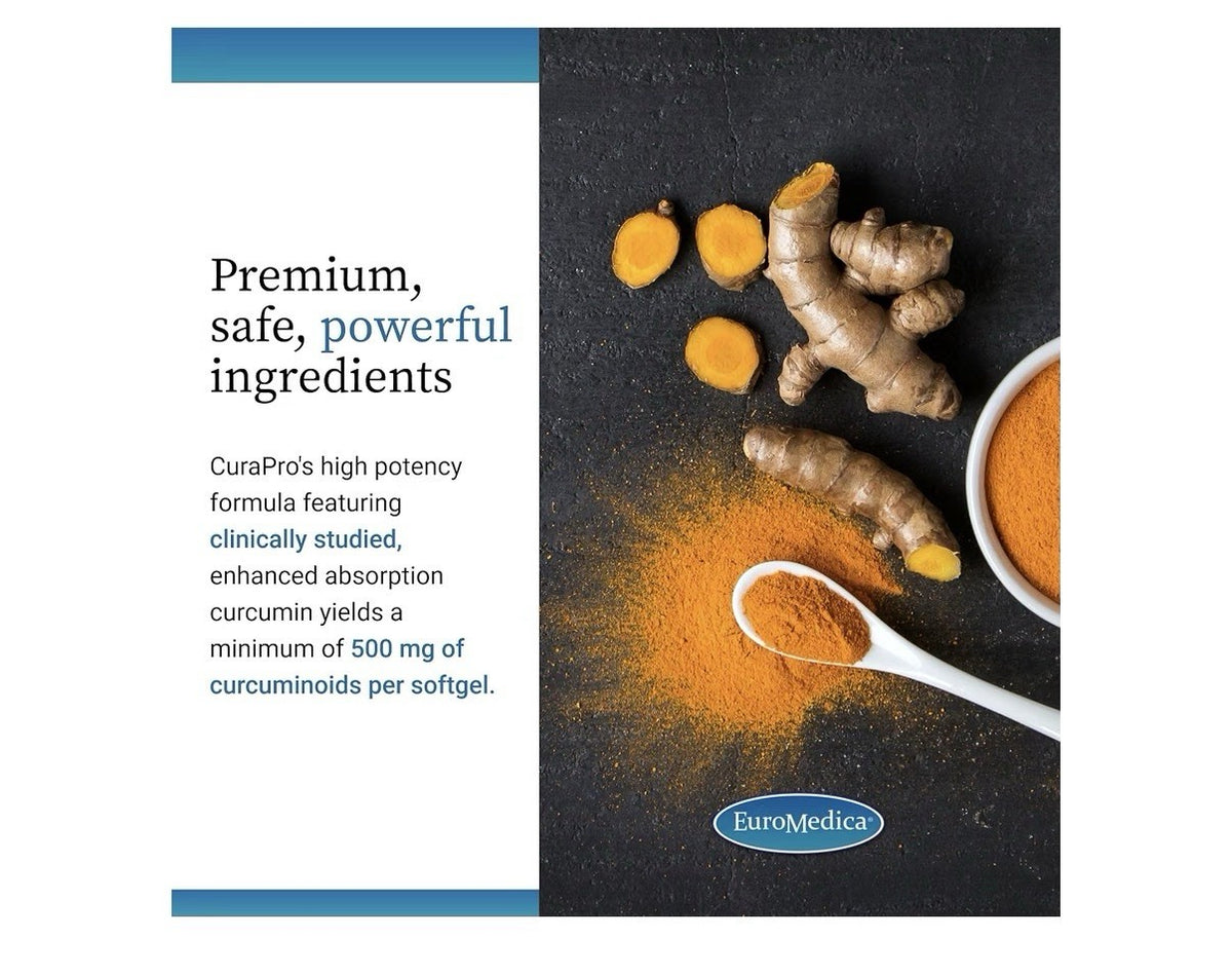 EuroMedica CuraPro 750mg Curcumin Complex Antioxidant Supplement 120 Softgels