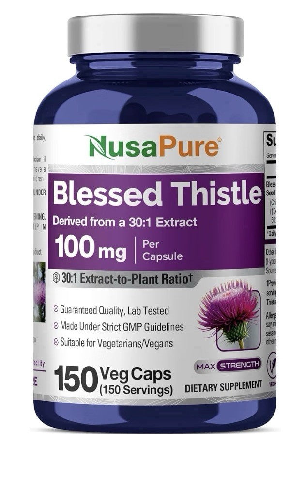 NusaPure Blessed Thistle Seed 100 mg Per Capsule 150 Veg Capsules 150 Servings