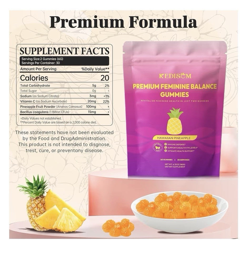 Kedisom Feminine Balance Hawaiian Pineapple Support Healthy PH Levels 60Gummies