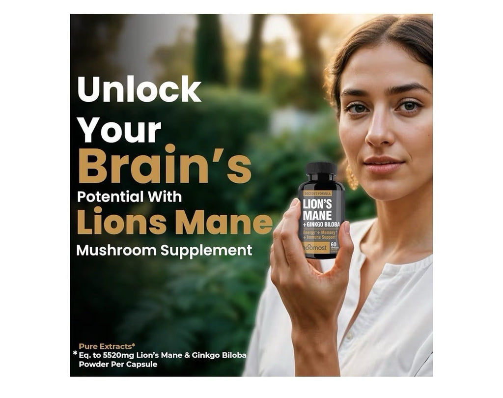 NooMost Lions Mane Mushroom Supplement 540mg Energy Memory Immune Support 60caps