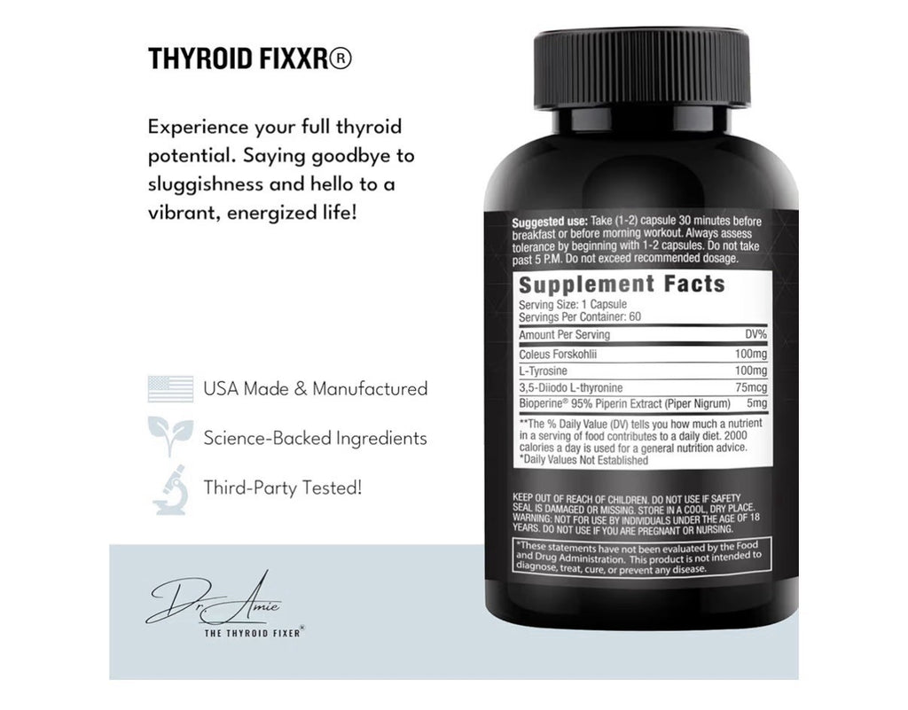 Fixxr Thyroid Support by Dr. Amie T2 Thyroid Supplement 30 Day Supply 60Capsules