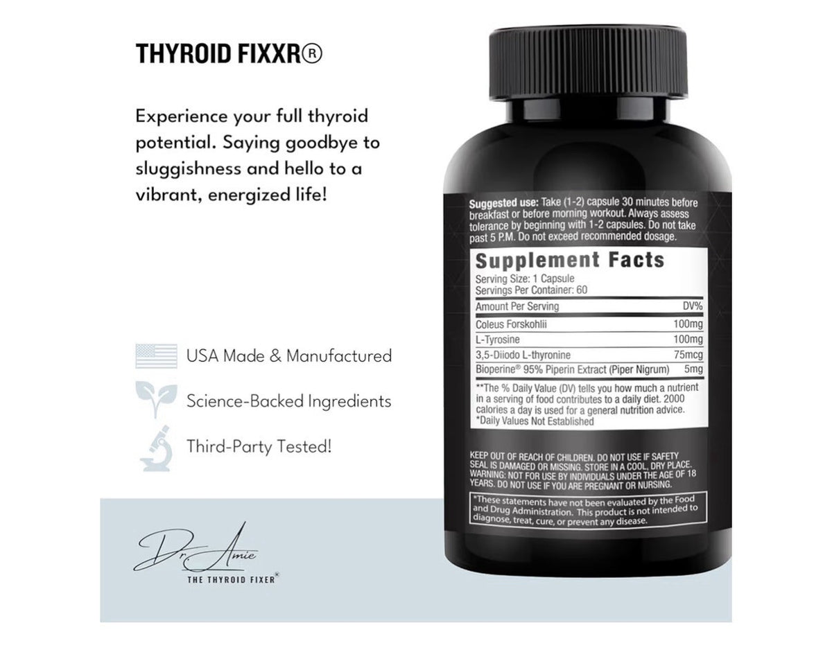 Fixxr Thyroid Support by Dr. Amie T2 Thyroid Supplement 30 Day Supply 60Capsules