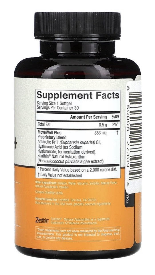 Live Conscious MOVEWELL + Joint Comfort Flexibility Cartilage Health 30 Softgels