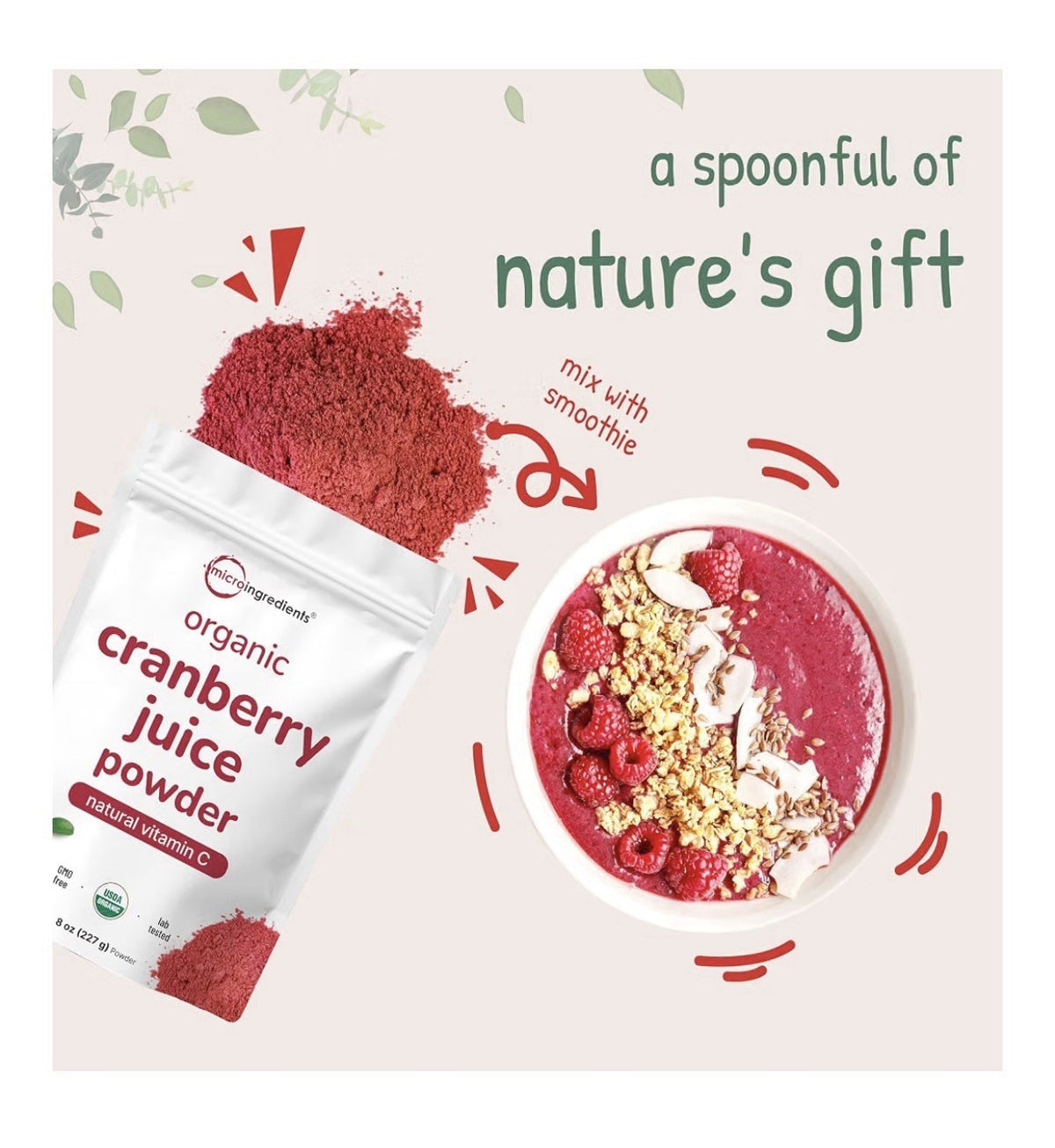 Micro Ingredients Cranberry Juice Powder Organic Natural Vitamin C 8 oz
