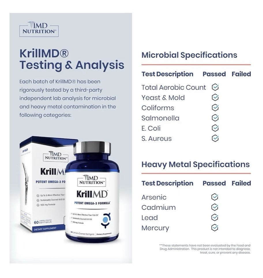1MD Nutrition KrillMD Antarctic Krill Oil Omega 3 Astaxanthin EPA DHA 60Softgels