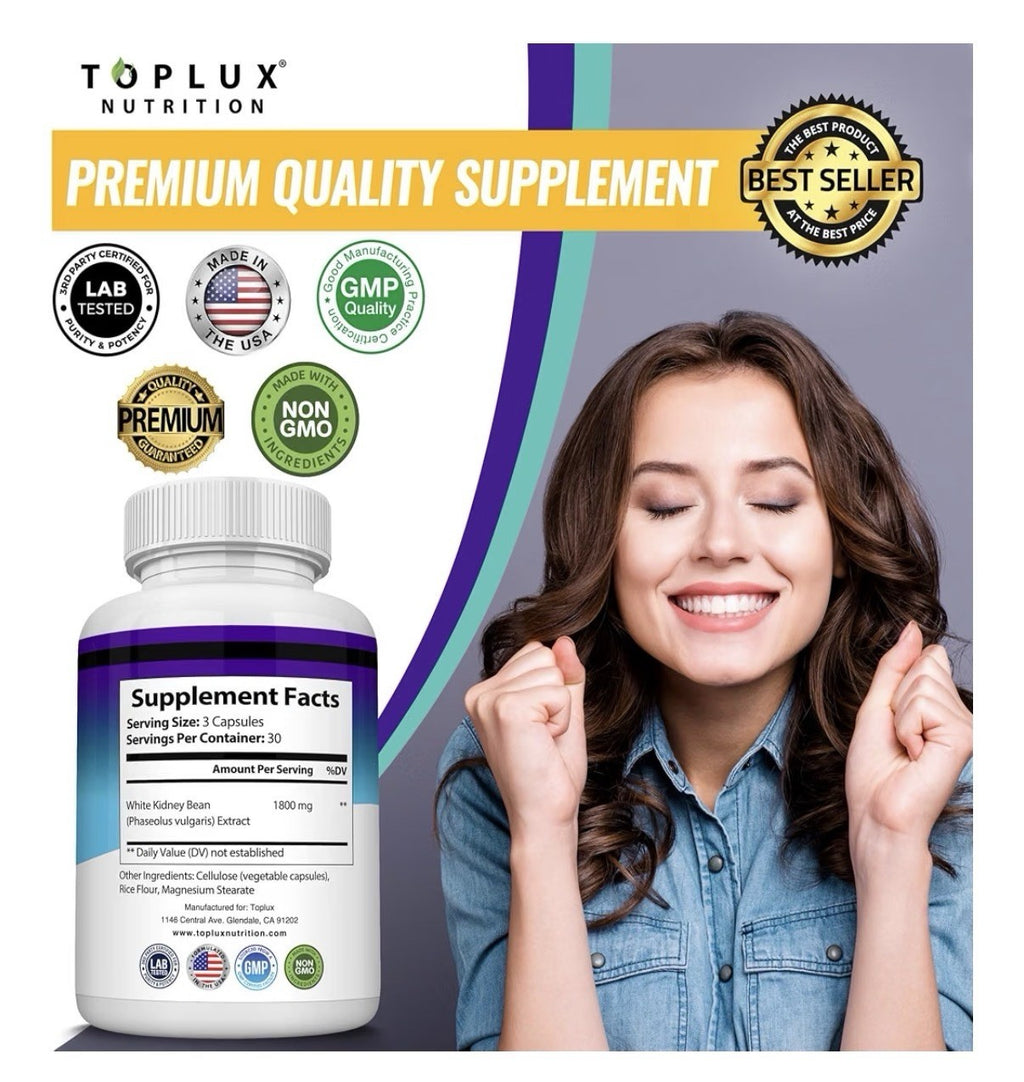Toplux Keto Blocker White Kidney Bean Extract Natural 1800 mg 2 Pack