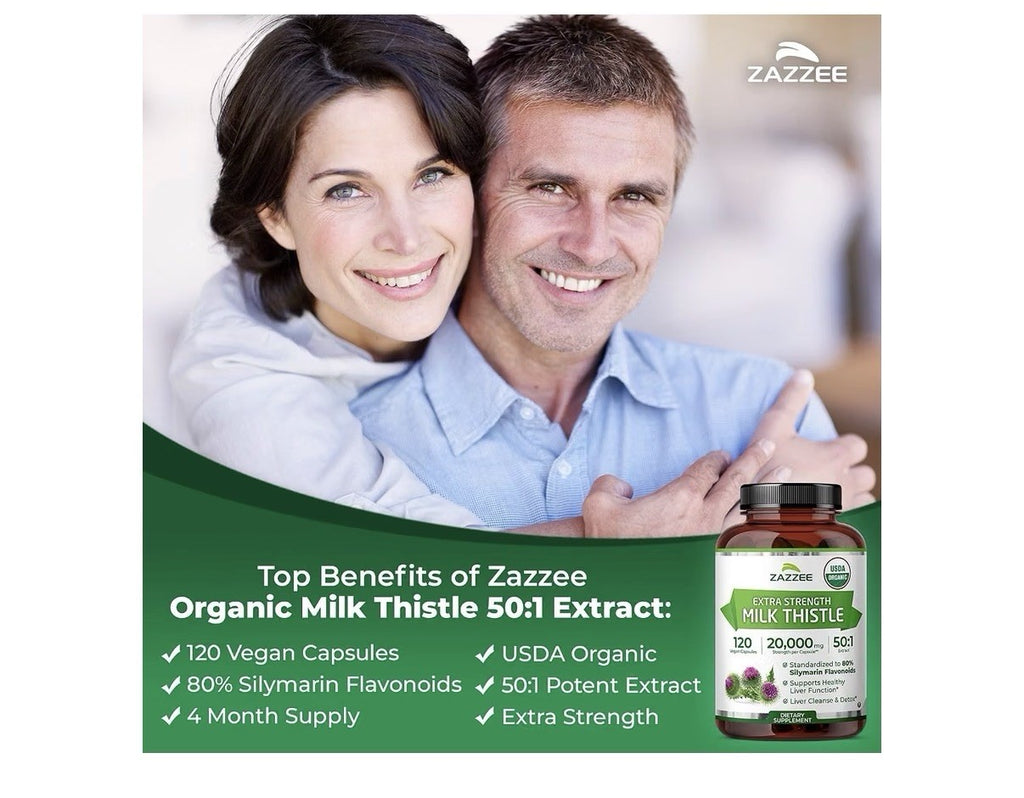 Zazzee Milk Thistle Silymarin Flavonoids Liver Function Detox Cleanse 120capsule
