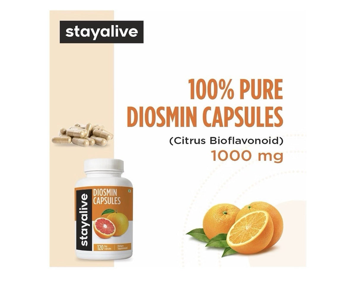 STAY ALIVE Pure Diosmin Complex 1000mg Formula 120 Capsules 2 Month Supply