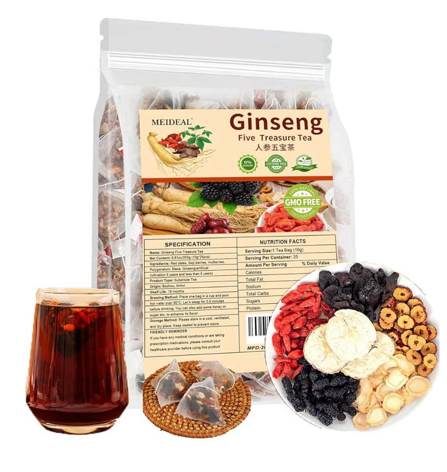 2 Pack Ginseng Five Treasures Tea Natural Kidney Tea For Women & Men 50 TeaBags
