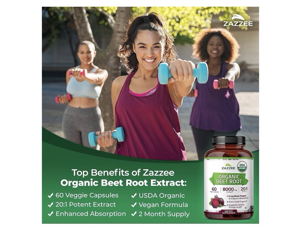 Zazzee Beet Root Nitric Oxide Support Healthy Energy Levels 2Month Supply 60caps