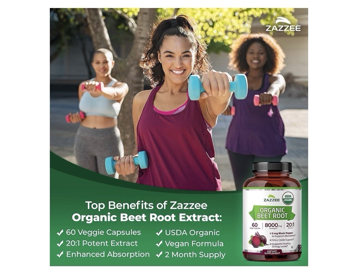 Zazzee Beet Root Nitric Oxide Support Healthy Energy Levels 2Month Supply 60caps