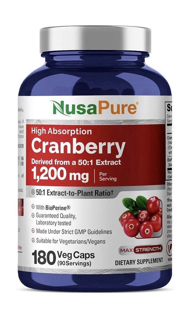 NusaPure Cranberry 1200mg With Bioperine 180 Veg Capsules 90 Servings