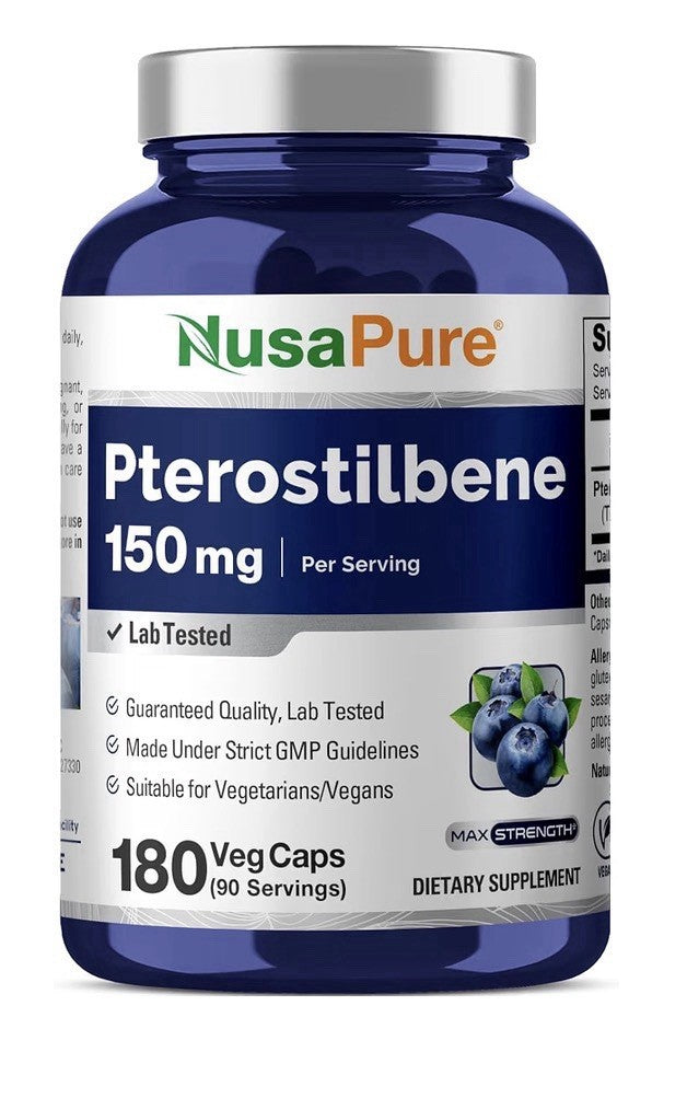 NusaPure Pterostilbene 150mg Per Serving 180 Veg Capsules 90 Servings