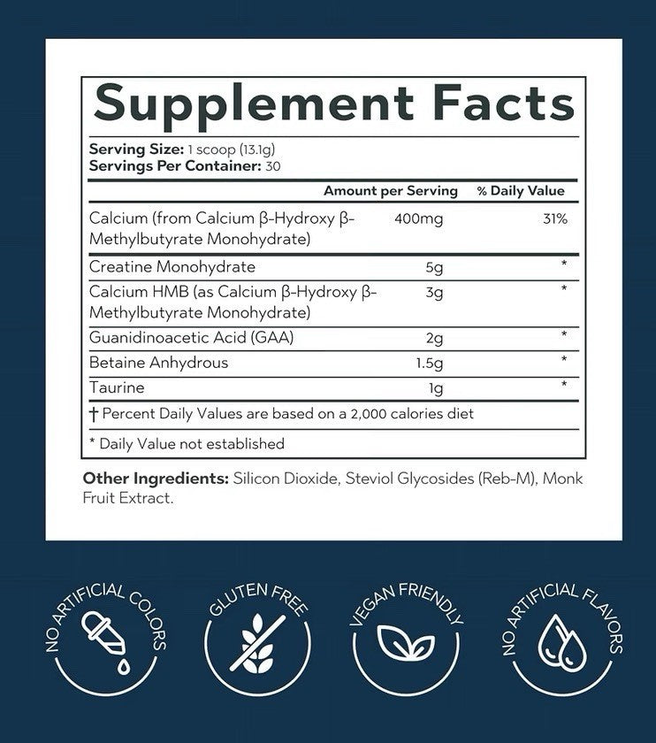 Revive Creatine + HMB  Powder Unflavored Muscle Retention Performance 30Servings