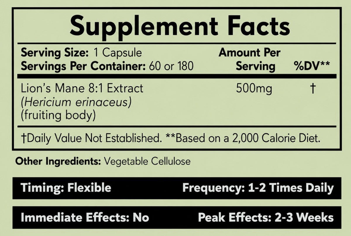 Nootropics Depot Lions Mane Mushroom 500mg 8:1 Extract 60 Capsules Supplement
