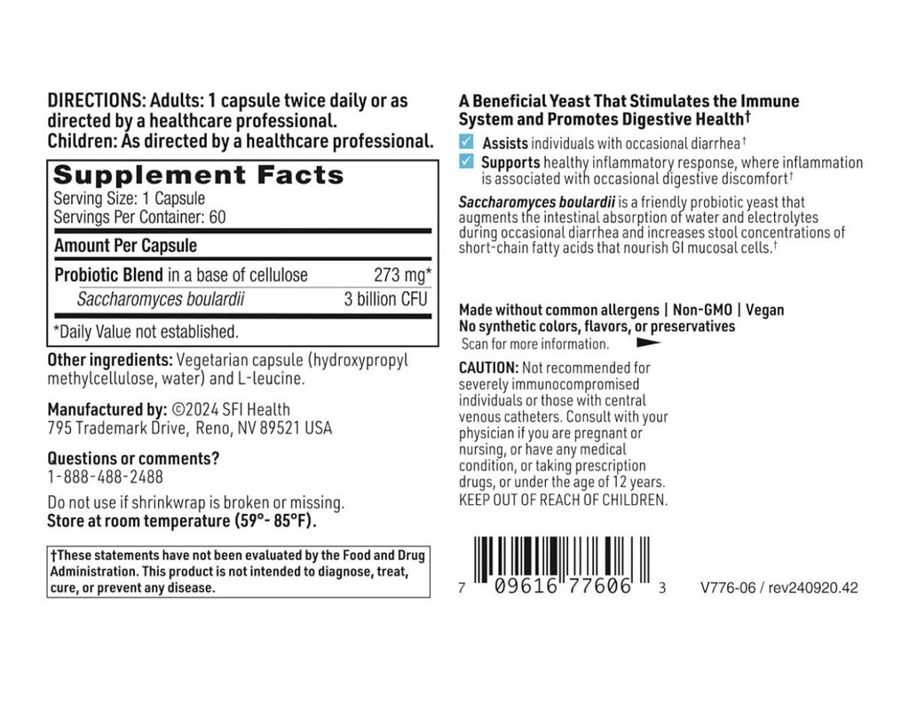 SFI Health THER-BIOTIC Saccharomyces Boulardii Probiotic Yeast Formula 60Capsule