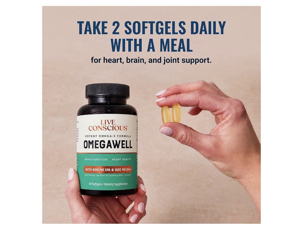 Live Conscious OmegaWell Omega 3 Fish Oil Brain Function Heart Health 60 Softgel