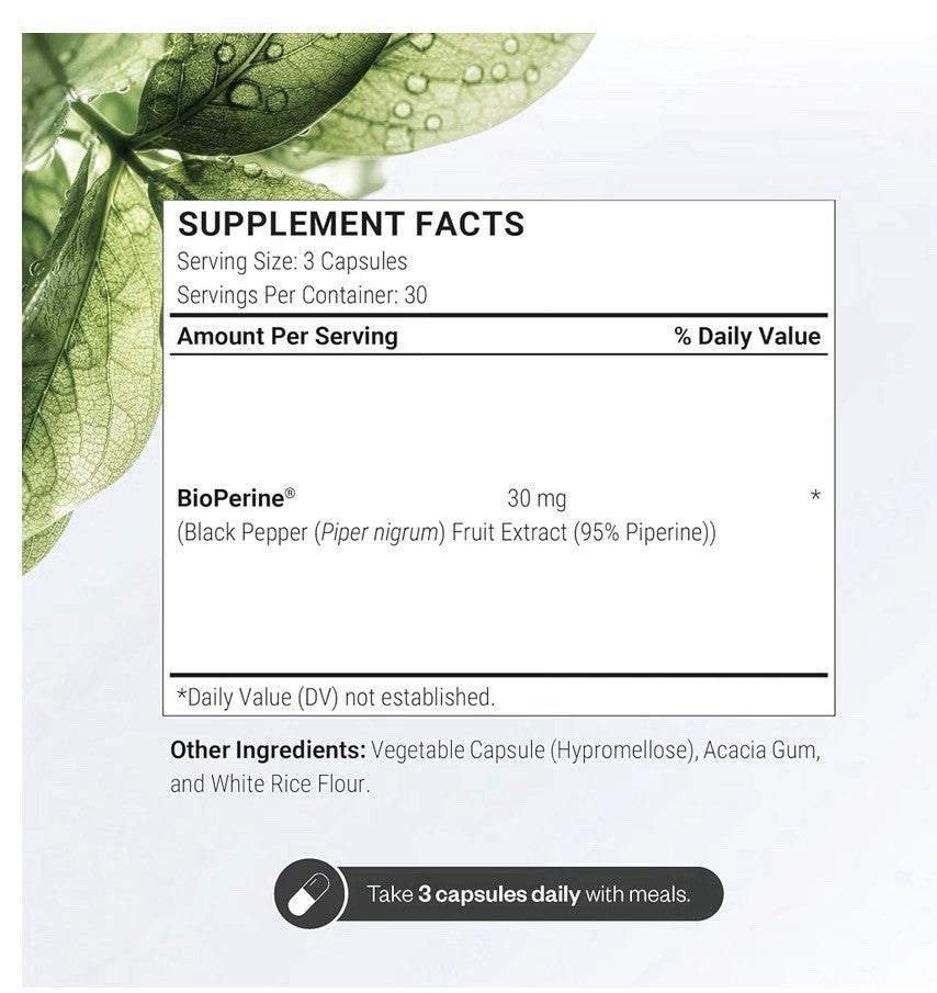 SuperSmart Bioperine 30mg per Day 95% Piperine Black Pepper Extract 90 Capsules