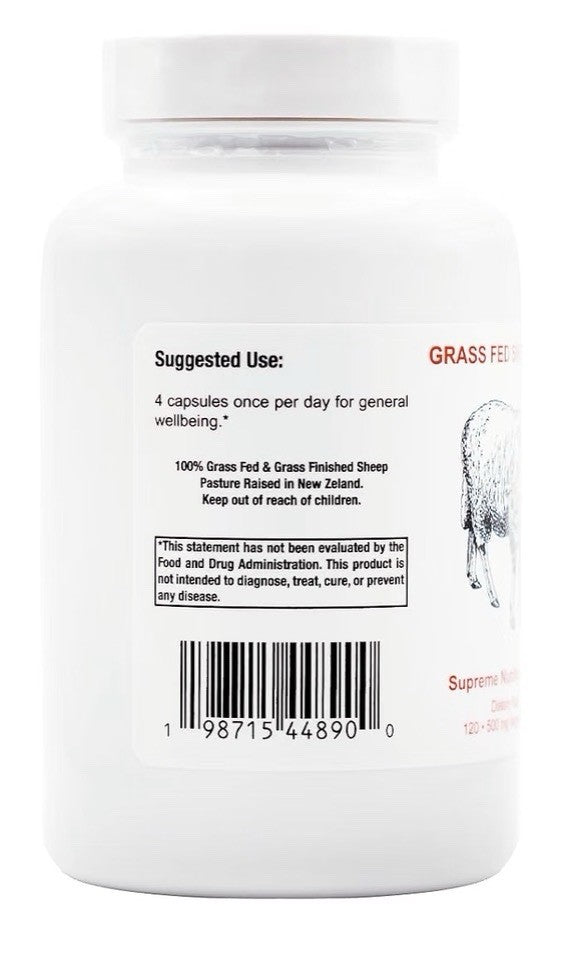 Supreme Nutrition Grass Fed Sheep Heart 120 Pure Ovine Heart Capsules
