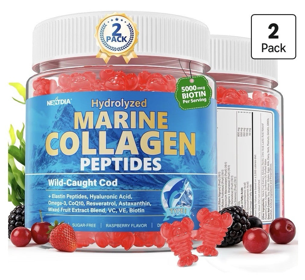 Nextdia Marine Collagen Peptides Gummies Skin Nails Hair Care 2 Pack Gummies