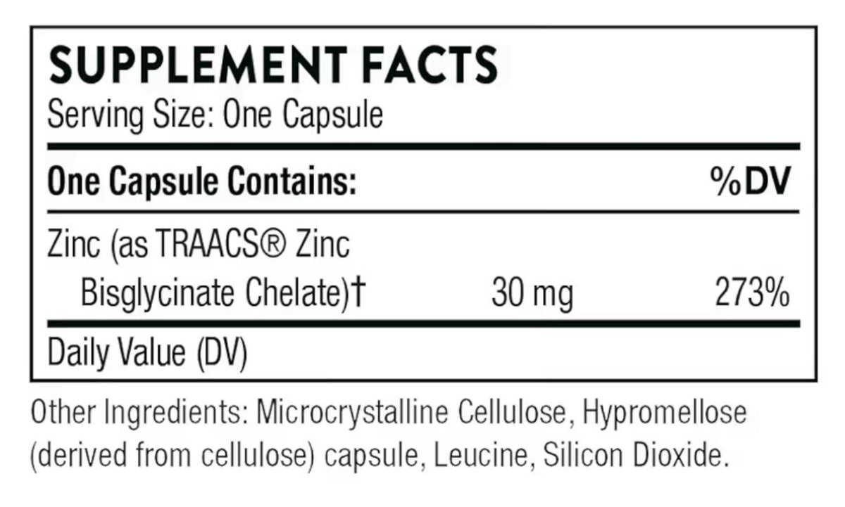 THORNE Zinc Bisglycinate 30 mg Dietary Supplement 60 Capsules