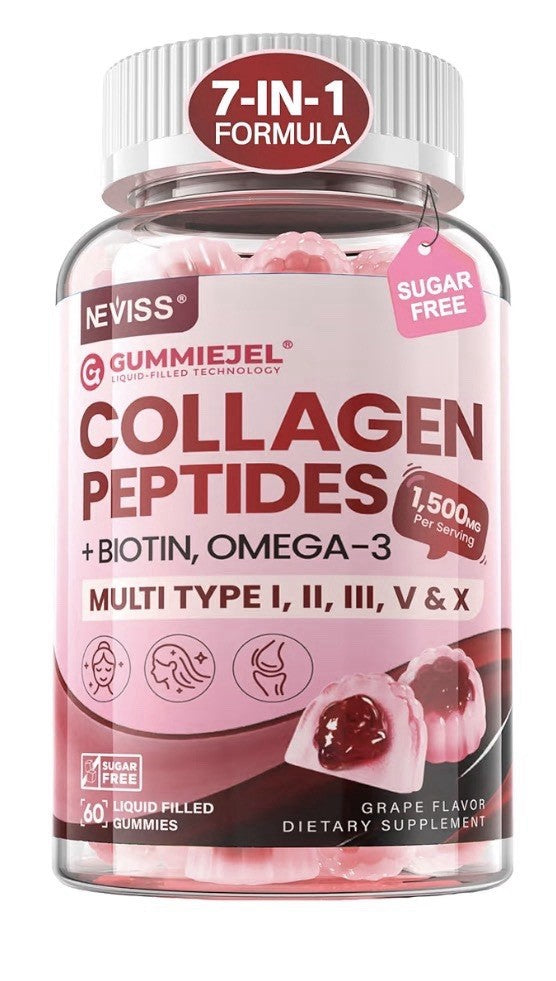 Neviss Collagen Peptides Type I,II,III,V,X Hair Skin Nails Vitamin 2Pack Gummies