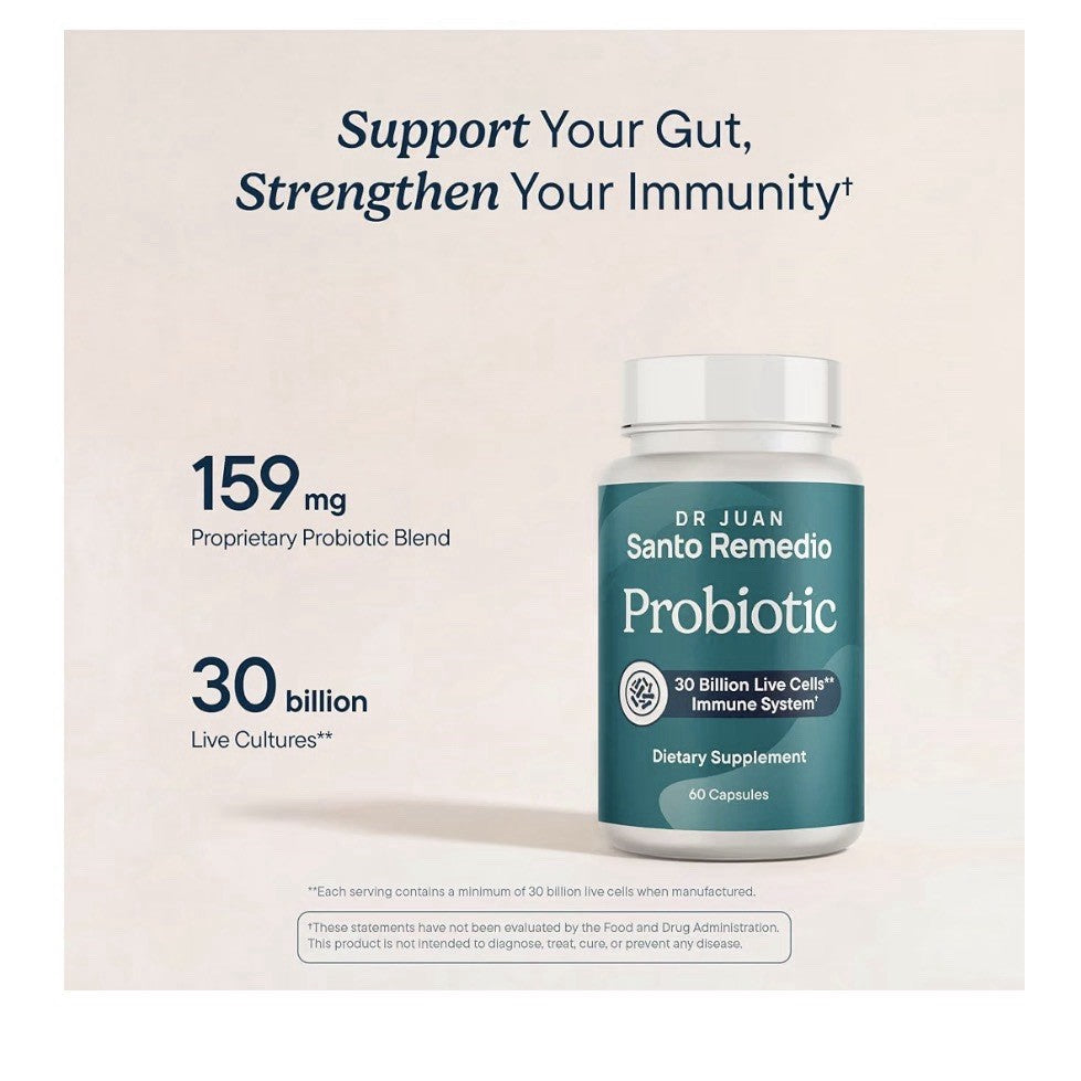 Santo Remedio Probiotic 30 Billion Live Cells Immune System Support 60 Capsules