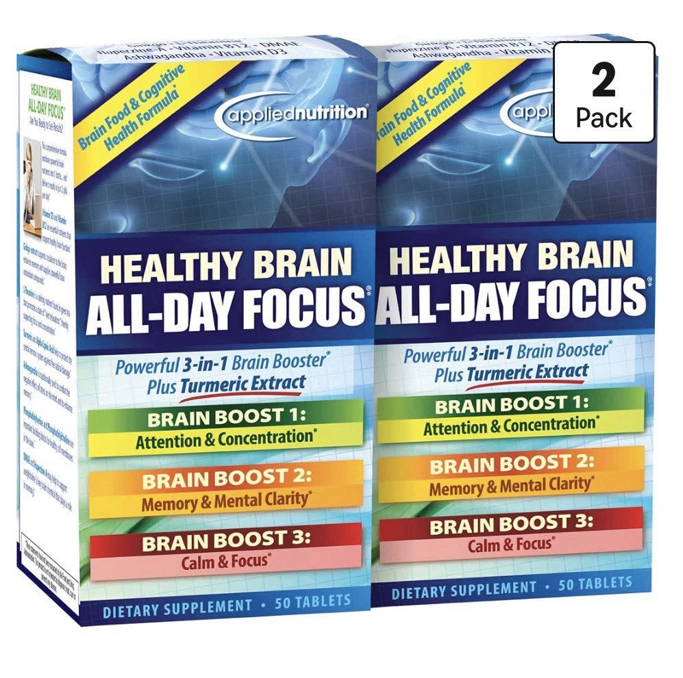 Applied Nutrition Healthy Brain All-Day Focus Memory Mental Clarity Calm 2 Pack