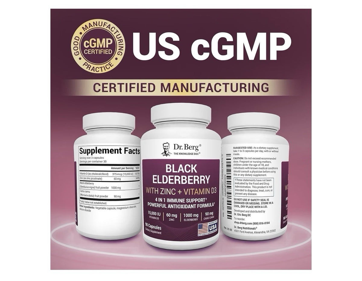 Dr. Berg Black Elderberry With Zinc Vitamin D3 Immune Support Antioxidant 90Caps