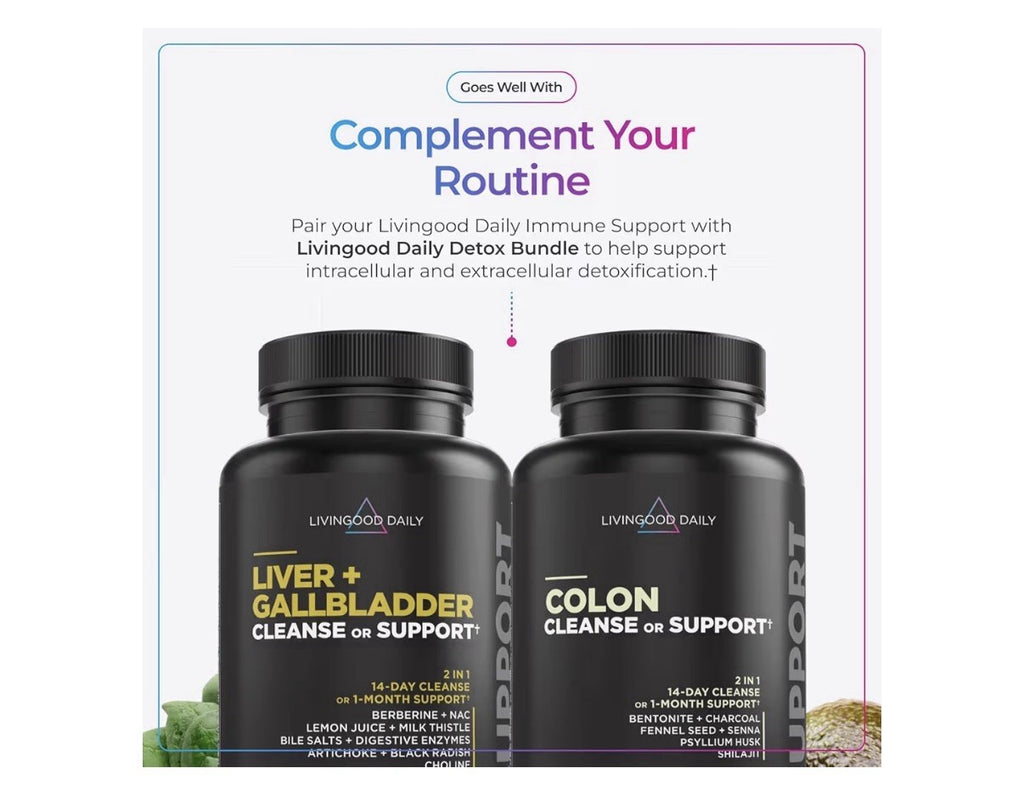 Livingood Daily Immune Support Supplement 4in1 Formula Digestive Gut Health 120c