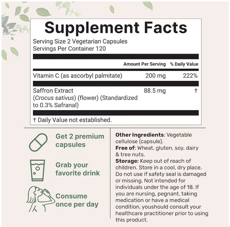 Micro Ingredients Pure Saffron Extract Clean Ingredients Only 240 Veggie Capsule