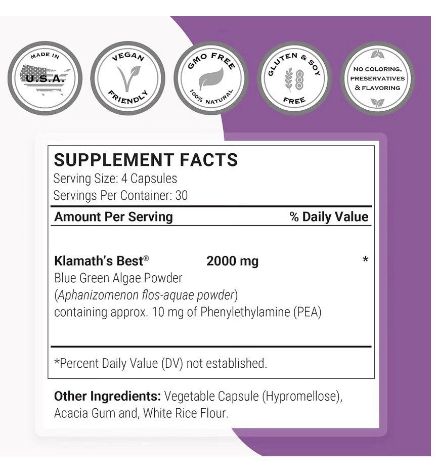 Supersmart Klamath AFA 2000 mg per Day 120 Vegetarian Capsules