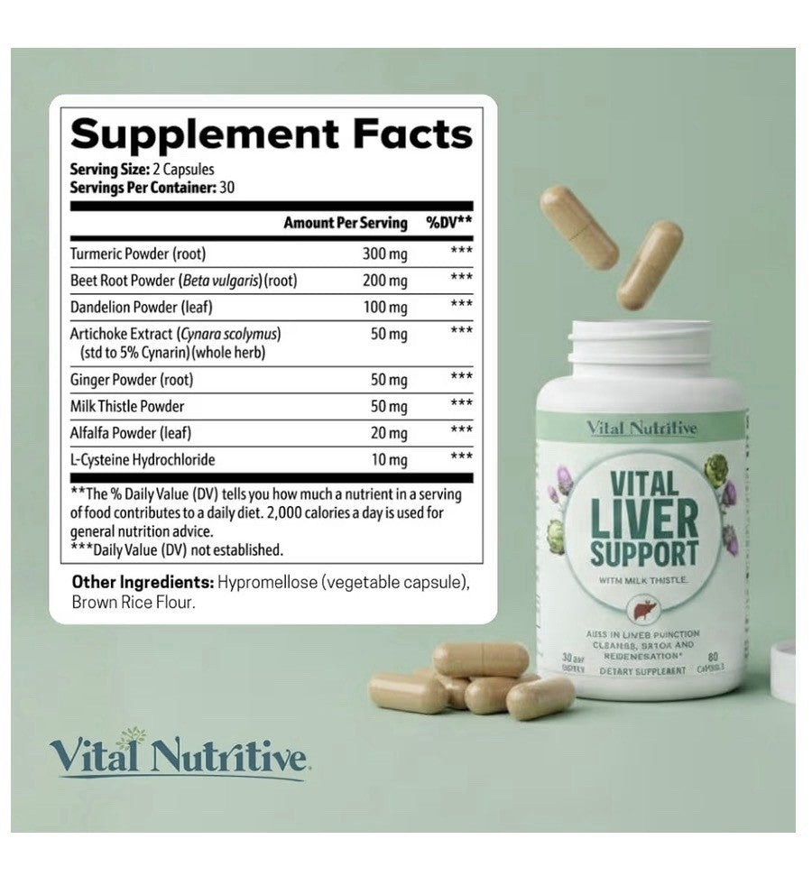 2 Pack VITAL NUTRITIVE Vital Liver Support Cleanse Detox Repair Supplement