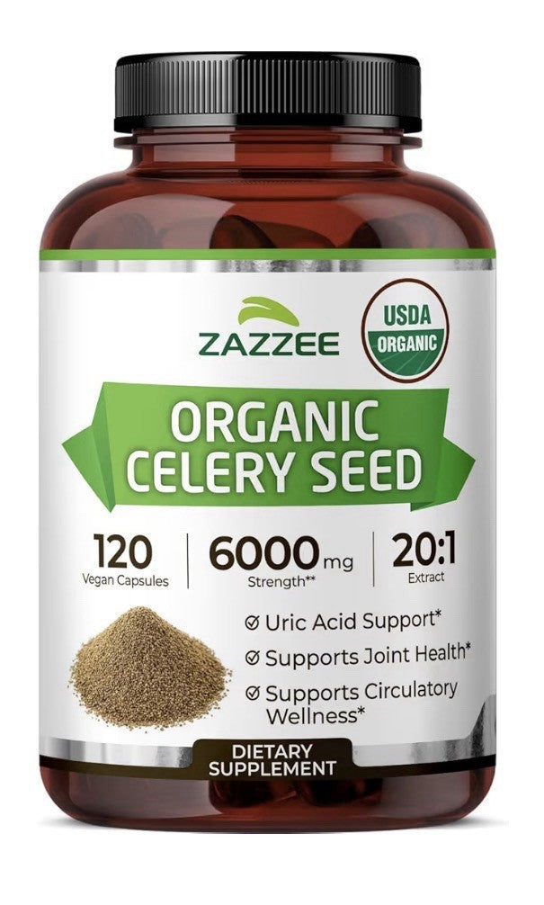 Zazzee Organic Celery Seed Uric Acid Support Joint Health Circulatory 120Capsule