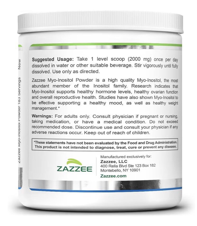 Zazzee Myo-Inositol Powder Ovarian Function Overall Reproductive Health 12.91 oz