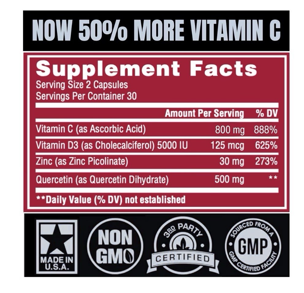 IMMUNO BLASTER Zinc Quercetin Vitamin C, D3 Antioxidant Immune Support 2 Packs