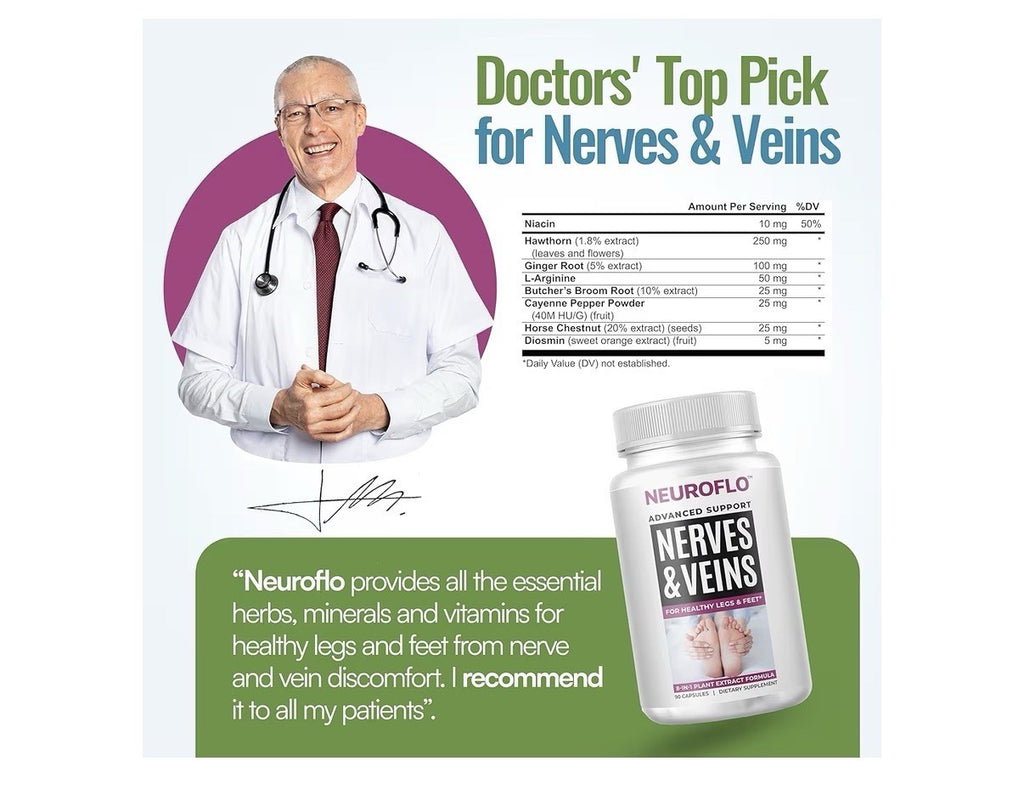 NEUROFLO Nerves & Vines Support Leg Feet Ankles Circulation Supplement 90capsule