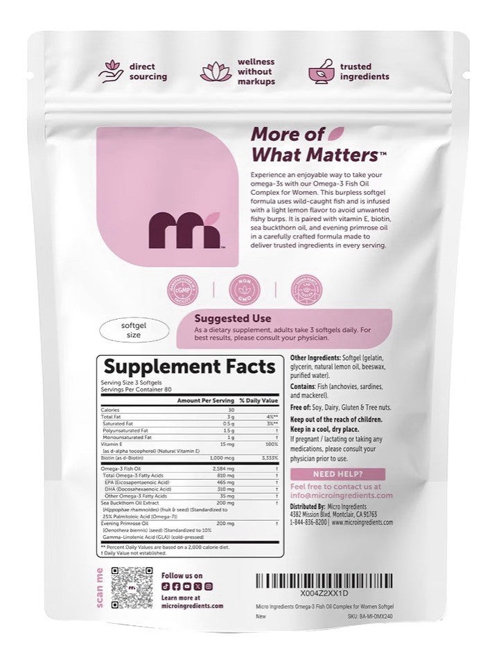 Micro Ingredients Omega-3 Fish Oil Complex for Women 240 Softgels