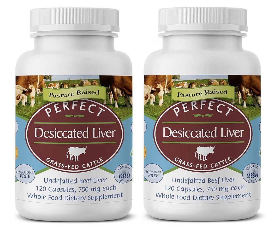 2 Pack Perfect Supplements Desiccated Beef Liver Capsules Grass Fed Supplement