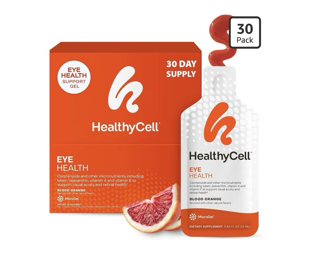 Healthycell Eye Health Support Daily Liquid Supplement Eye Vitamins 30 Gel Pack