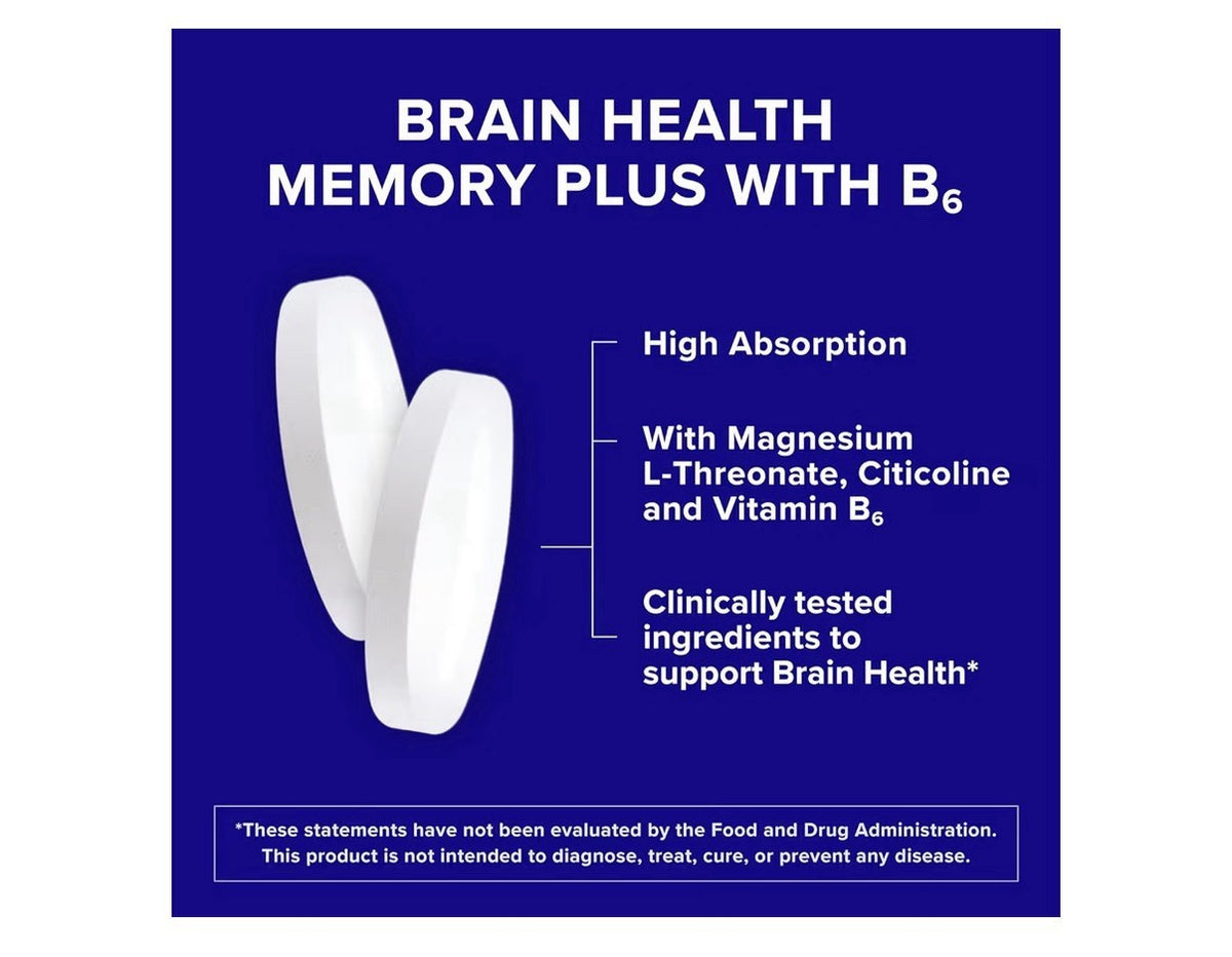 Qunol Brain Health Memory Plus with B6 Memory Focus Attention Alertness 90Tablet