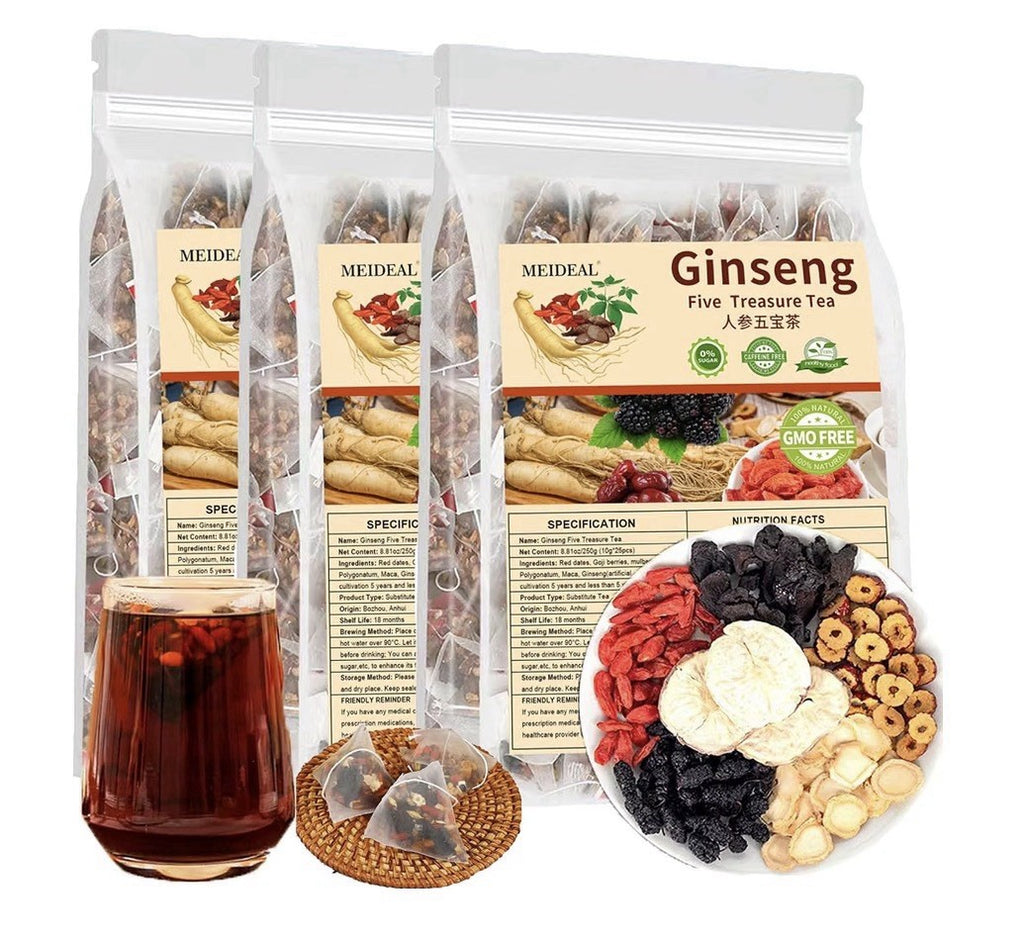 3 Pack Ginseng Five Treasures Tea Natural Kidney Tea For Women & Men 75 TeaBags