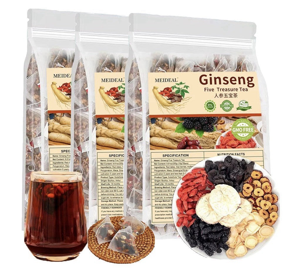 3 Pack Ginseng Five Treasures Tea Natural Kidney Tea For Women & Men 75 TeaBags