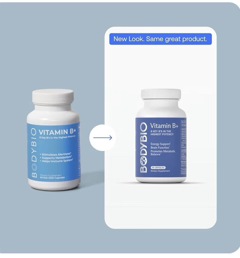 BodyBio Vitamin B+ Complex Energy Brain Function Support Metabolic Balance 90cap