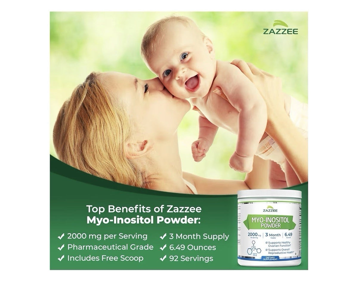 Zazzee Myo-Inositol Powder Ovarian Function Overall Reproductive Health 6.49 oz