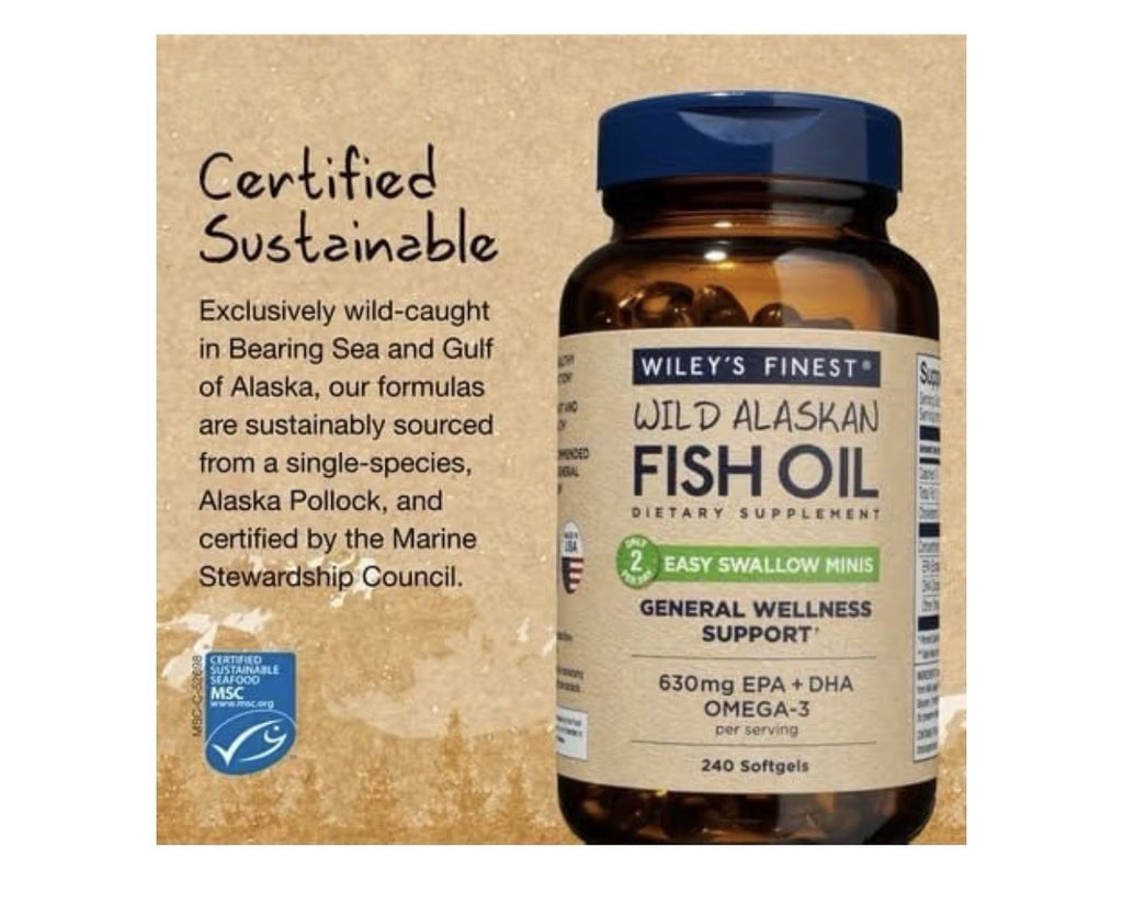 Wiley's Finest Wild Alaskan Fish Oil EPA DHA General Wellness Support 240softgel