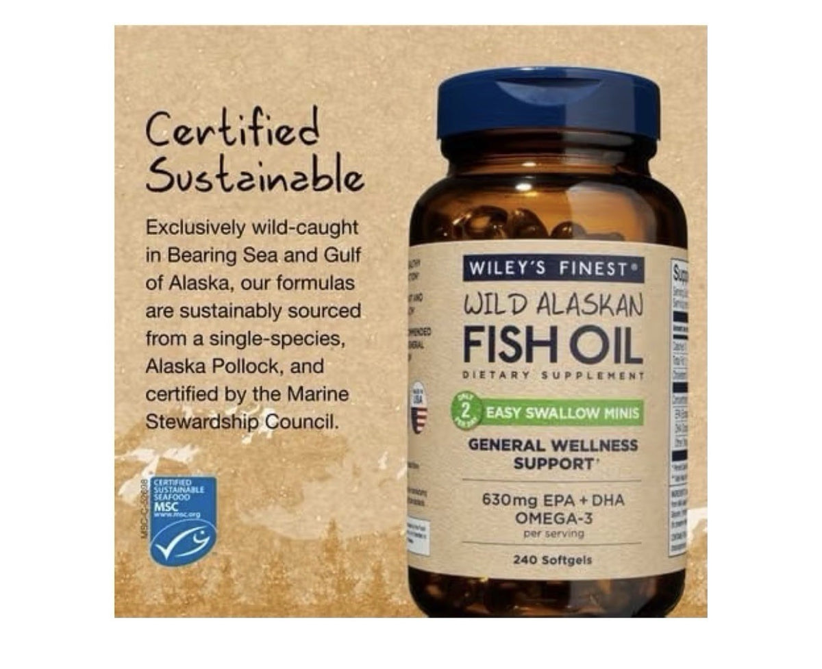 Wiley's Finest Wild Alaskan Fish Oil EPA DHA General Wellness Support 240softgel